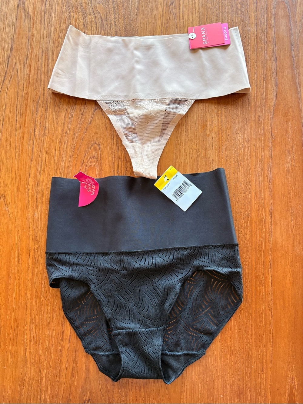SPANX Cream Seamless Thong with Lace Mesh Detail